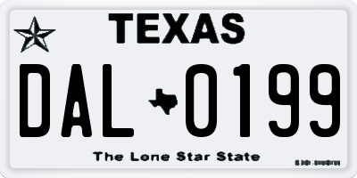 TX license plate DAL0199