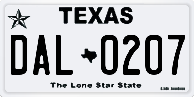 TX license plate DAL0207