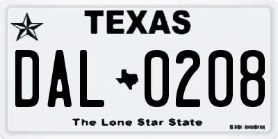 TX license plate DAL0208