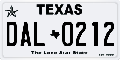 TX license plate DAL0212