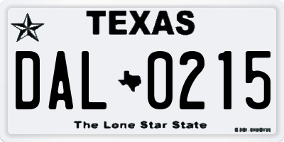 TX license plate DAL0215