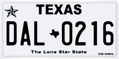 TX license plate DAL0216