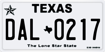 TX license plate DAL0217