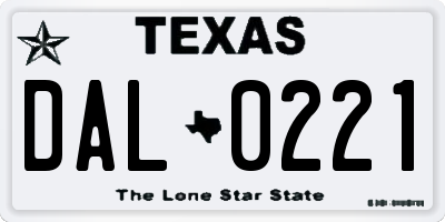 TX license plate DAL0221