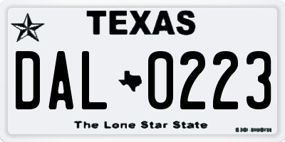 TX license plate DAL0223
