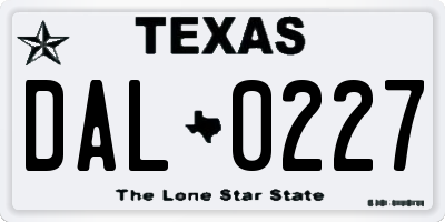 TX license plate DAL0227