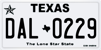 TX license plate DAL0229