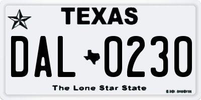 TX license plate DAL0230