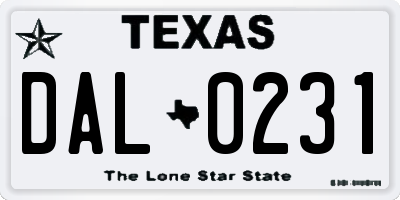 TX license plate DAL0231