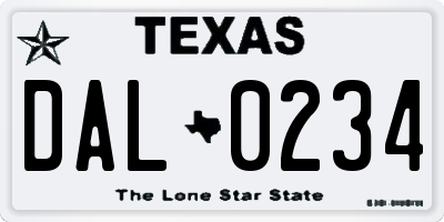TX license plate DAL0234