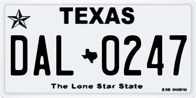 TX license plate DAL0247