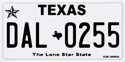 TX license plate DAL0255