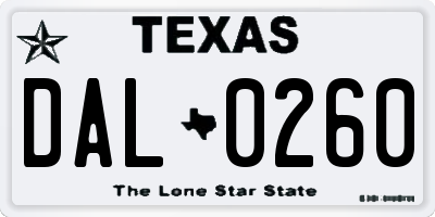 TX license plate DAL0260
