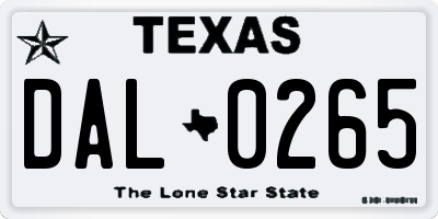 TX license plate DAL0265
