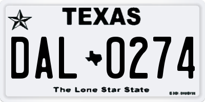 TX license plate DAL0274