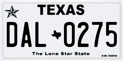 TX license plate DAL0275