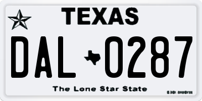 TX license plate DAL0287