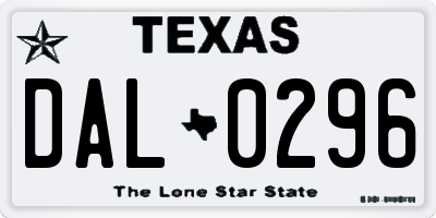 TX license plate DAL0296
