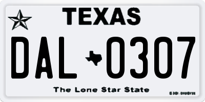 TX license plate DAL0307