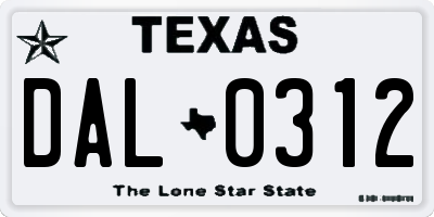 TX license plate DAL0312