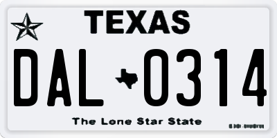 TX license plate DAL0314
