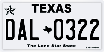 TX license plate DAL0322