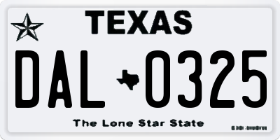 TX license plate DAL0325