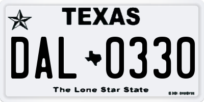 TX license plate DAL0330