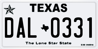 TX license plate DAL0331