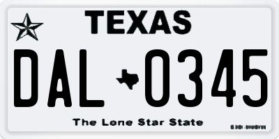 TX license plate DAL0345