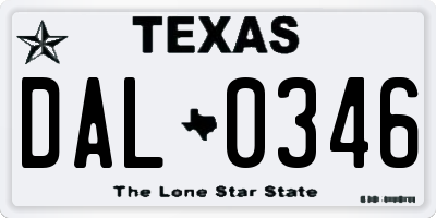 TX license plate DAL0346
