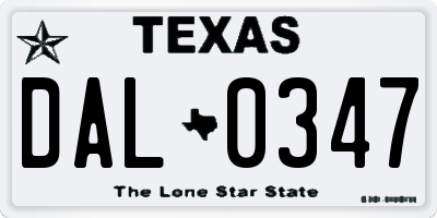 TX license plate DAL0347
