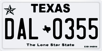 TX license plate DAL0355