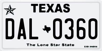 TX license plate DAL0360