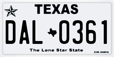 TX license plate DAL0361