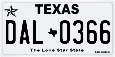 TX license plate DAL0366