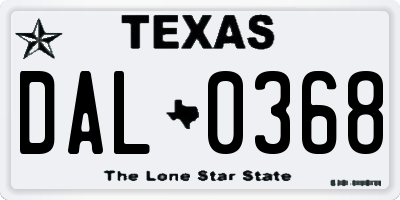 TX license plate DAL0368