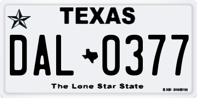 TX license plate DAL0377
