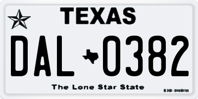 TX license plate DAL0382
