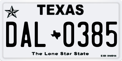TX license plate DAL0385
