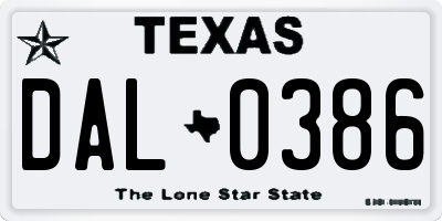 TX license plate DAL0386