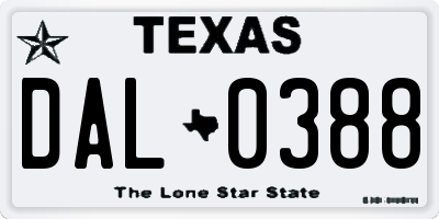 TX license plate DAL0388