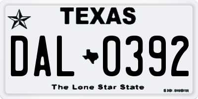 TX license plate DAL0392