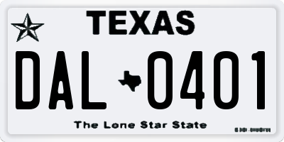 TX license plate DAL0401