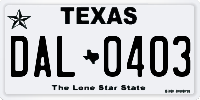 TX license plate DAL0403