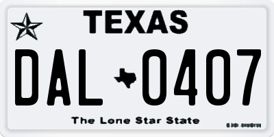 TX license plate DAL0407