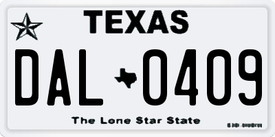 TX license plate DAL0409