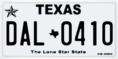 TX license plate DAL0410