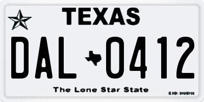 TX license plate DAL0412