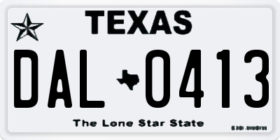 TX license plate DAL0413